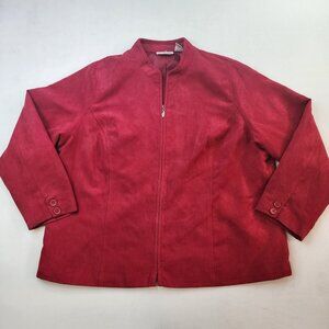 Studio Works Woman Jacket Full Zip Red 18W Faux Suede Causal Office Soft Light